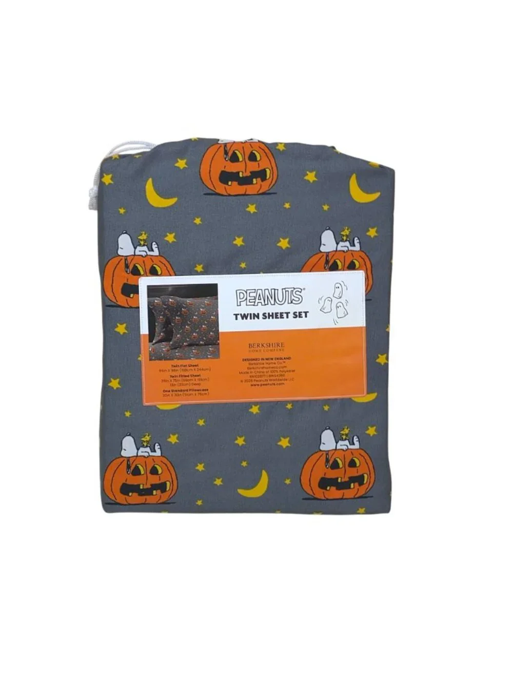 Peanuts Snoopy & Woodstock Twin Sheet Set Halloween By Berkshire With Pumpkins